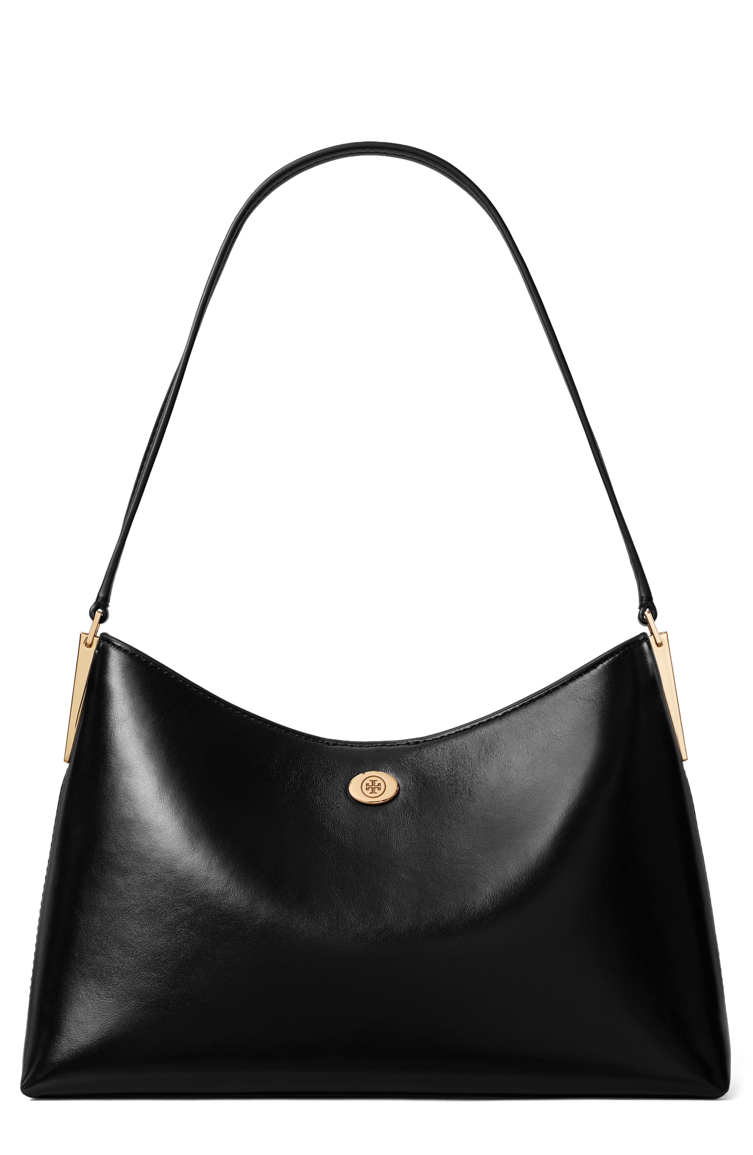 Tory Burch Small Robinson Leather Shoulder Bag, Main, color, Black