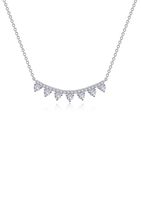 Simulated Diamond Curved Bar Pendant Necklace