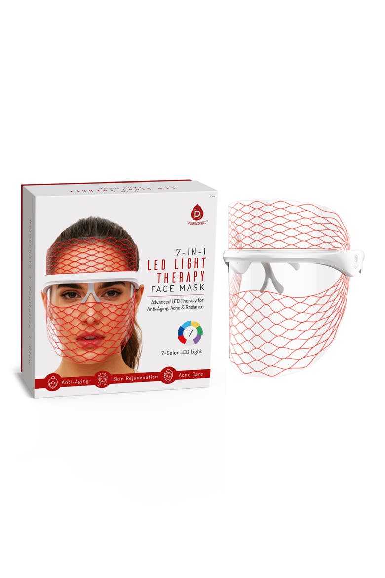 7-in-1 LED Light Therapy Face Mask, Main, color, WHITE
