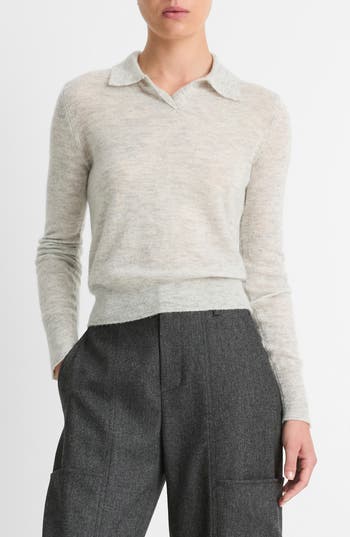 Vince Silk Blend Collar Crew Neck Mist Grey In Mist Grey