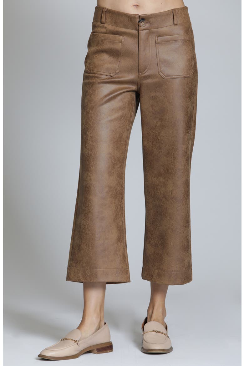 High Waist Faux Leather Crop Wide Leg Pants, Main, color, CARAMEL