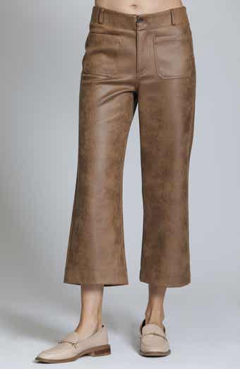High Waist Faux Leather Crop Wide Leg Pants