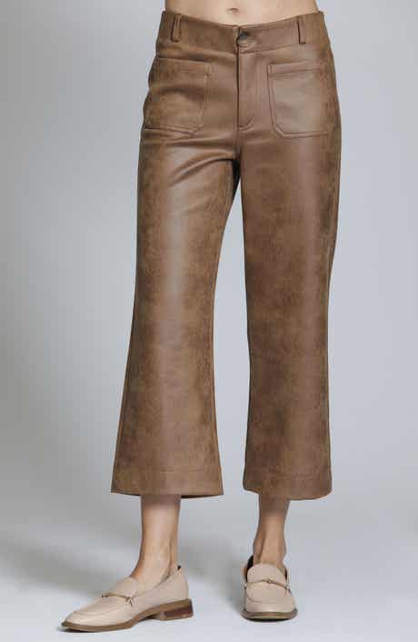 High Waist Faux Leather Crop Wide Leg Pants
