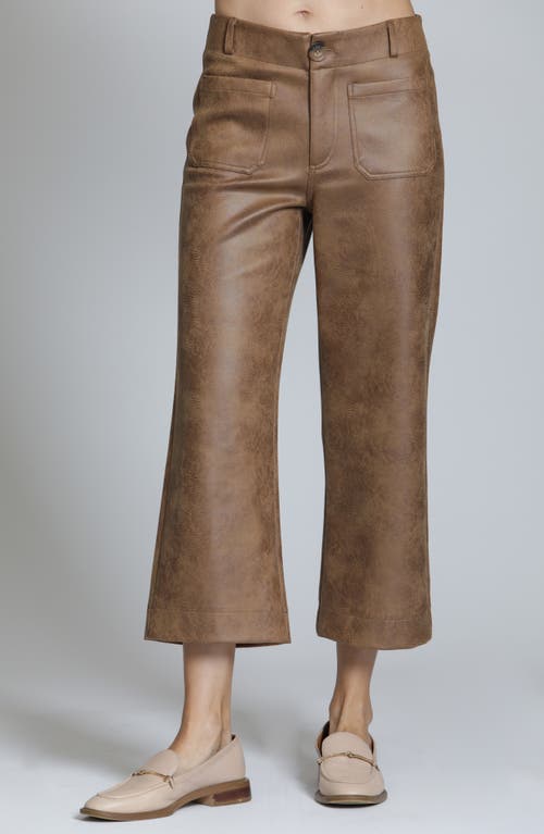 Apny High Waist Faux Leather Crop Wide Leg Pants In Brown
