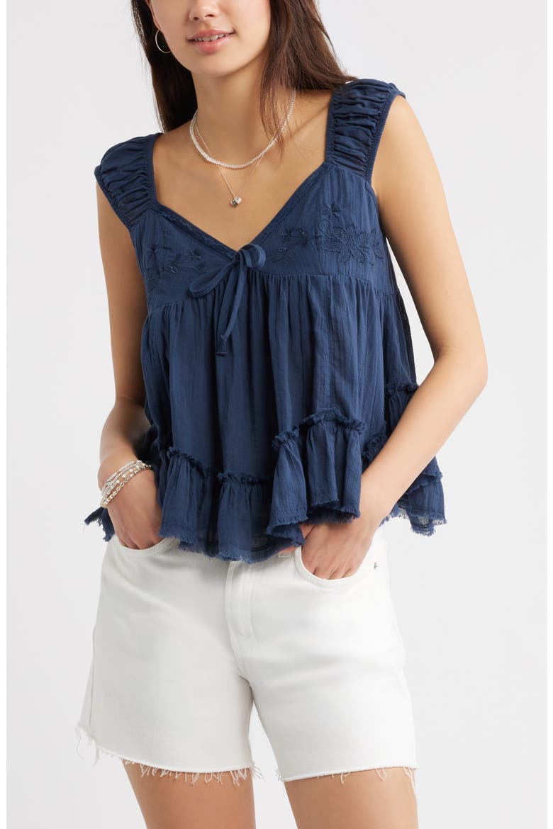 Cap Sleeve Cotton Babydoll Top, Main, color, NAVY INDIGO