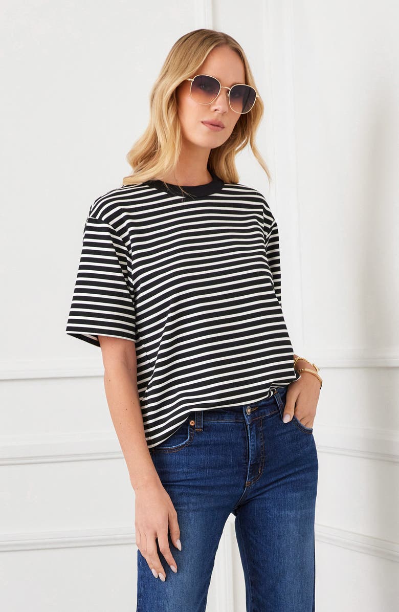 Karen Kane Stripe T-Shirt, Alternate, color, Black/ Ivory