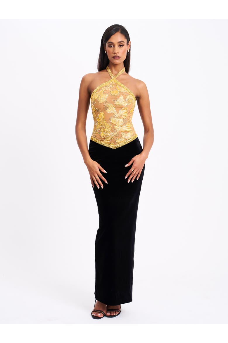 Gazelle Embroidered Vintage Style Maxi Dress, Alternate, color, Black