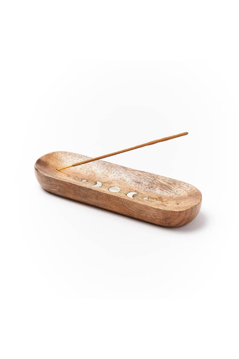 Indukala Moon Phase Double Incense Holder, Alternate, color, Brown