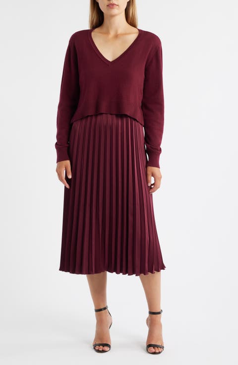 Pleated Slipdress and Sweater Set