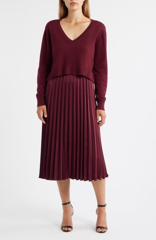 Sam Edelman Pleated Slipdress And Sweater Set In Burgundy