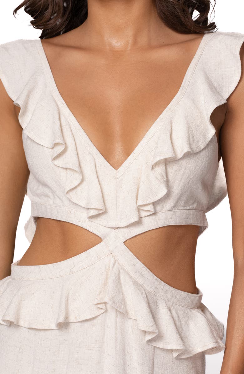 JLUXLABEL Sunshine Cutout Ruffle Cotton & Linen Maxi Dress, Alternate, color, 