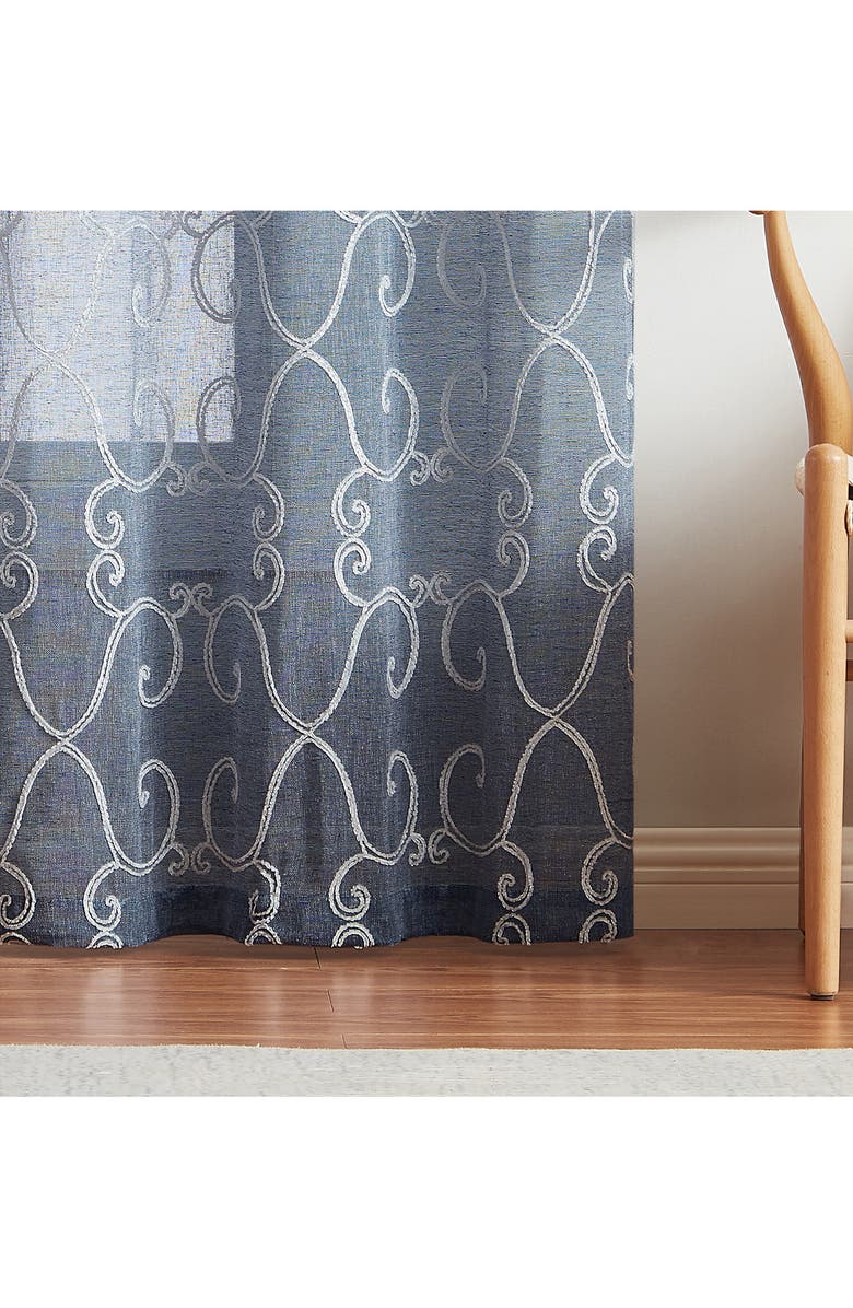 DAINTY HOME Set of 2 Embroidered Sheer Curtain Panels, Alternate, color, Blue