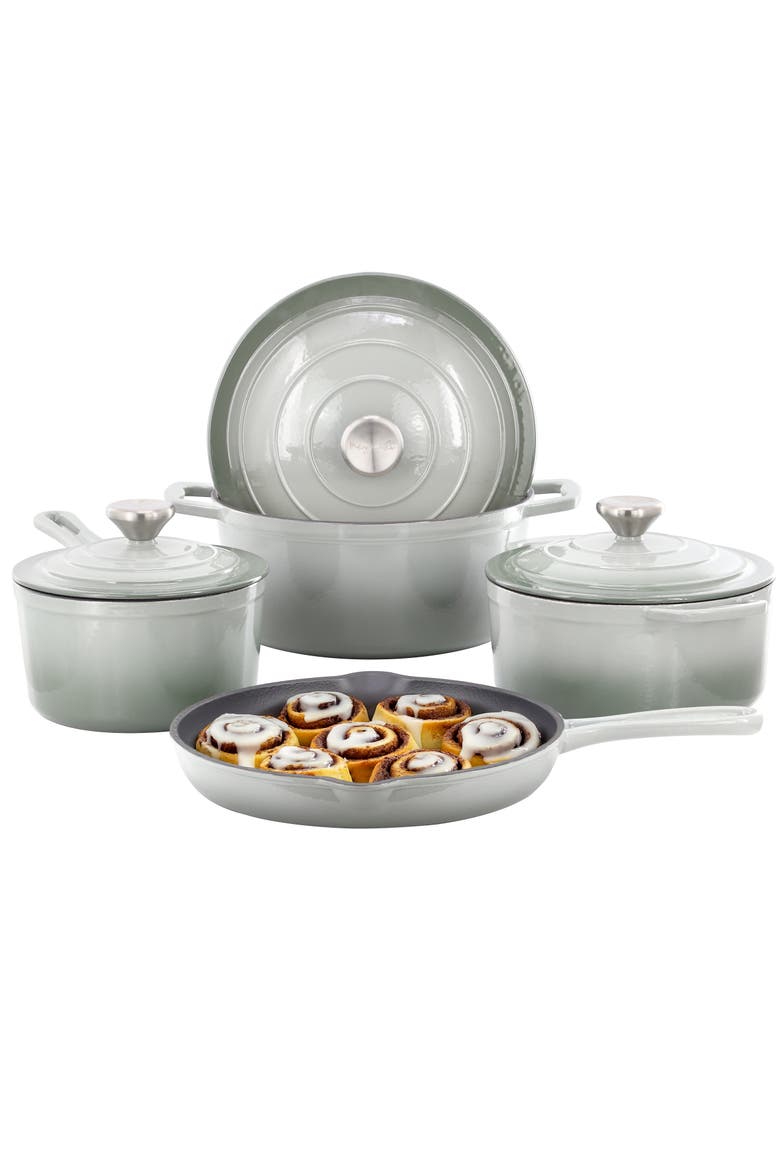 7 Piece Enameled Cast Iron Cookware Set, Main, color, Gray