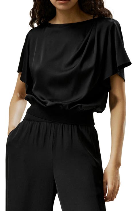 Short rippled batwing sleeves Silk Shirt