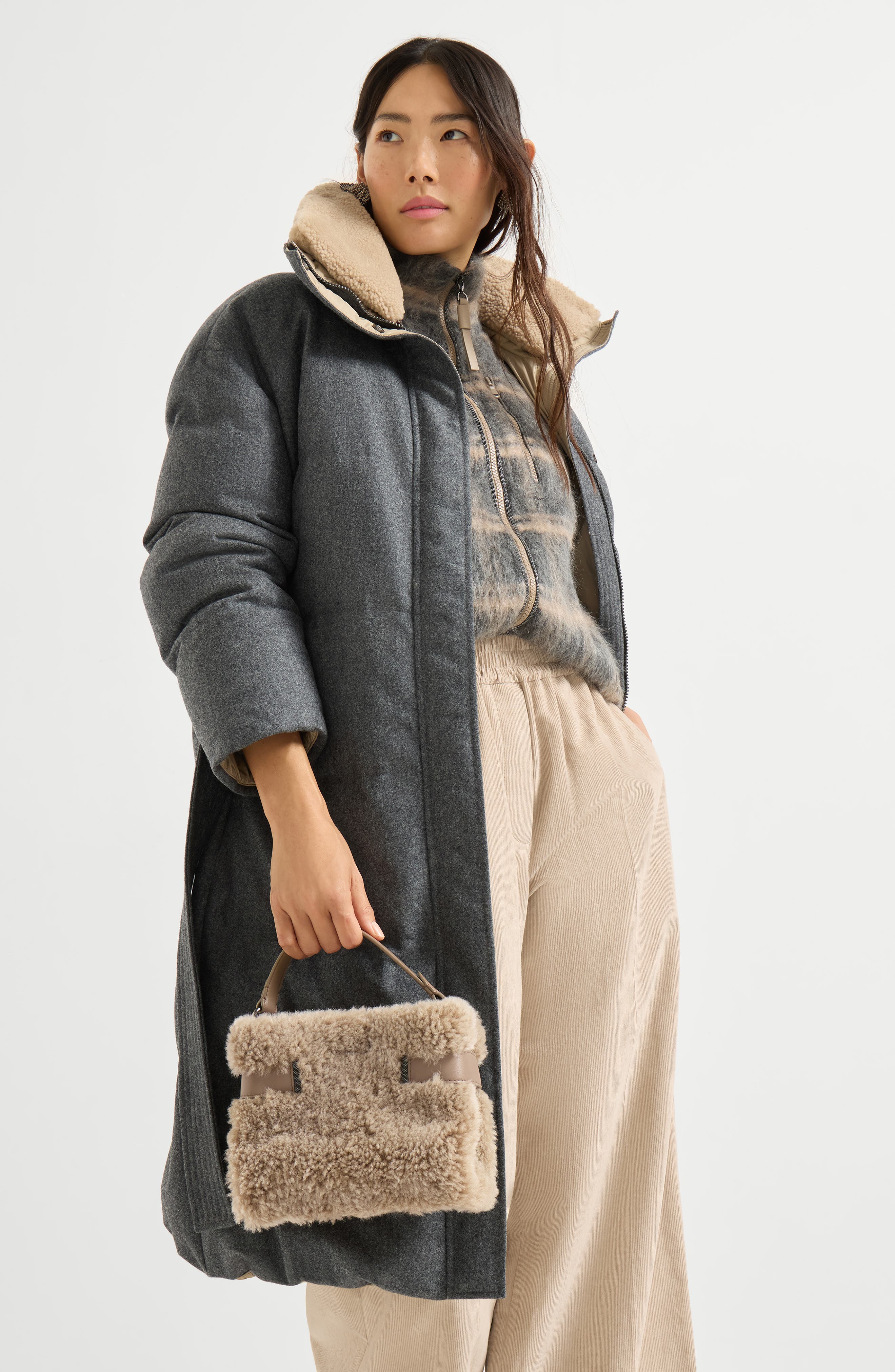 Brunello Cucinelli Small Top-Handle Essence bag, Alternate, color, Beige