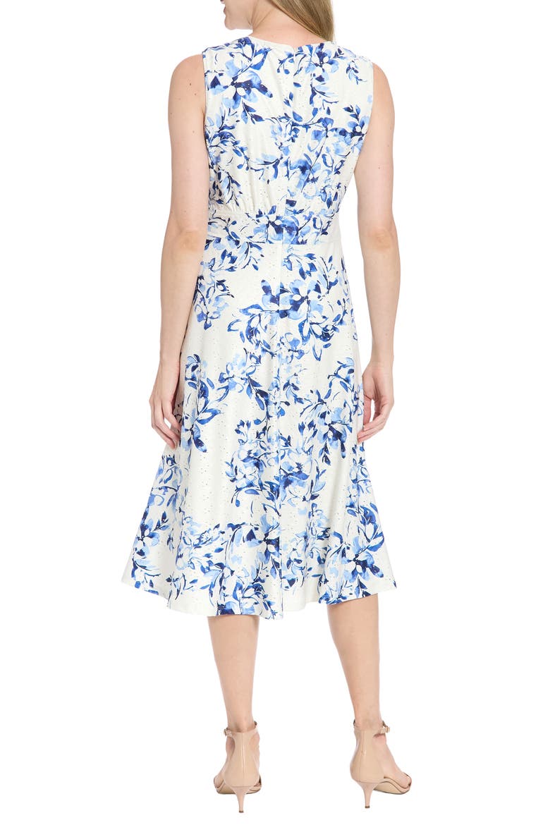 Floral Sleeveless Inset Waist Eyelet Midi Dress, Alternate, color, IVORY/ BLUE