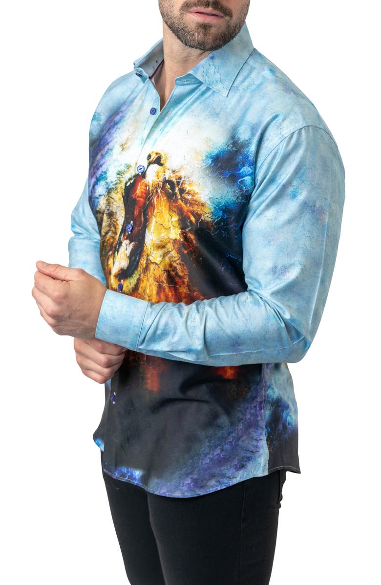 Maceoo Fibonacci Lionmozaic 06 Blue Contemporary Fit Button-Up Shirt, Alternate, color, Blue