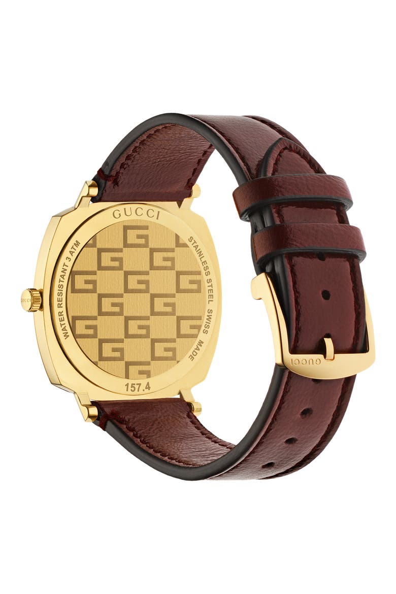 Grip Leather Strap Watch, 38mm, Alternate, color, BORDEAUX/ GOLD