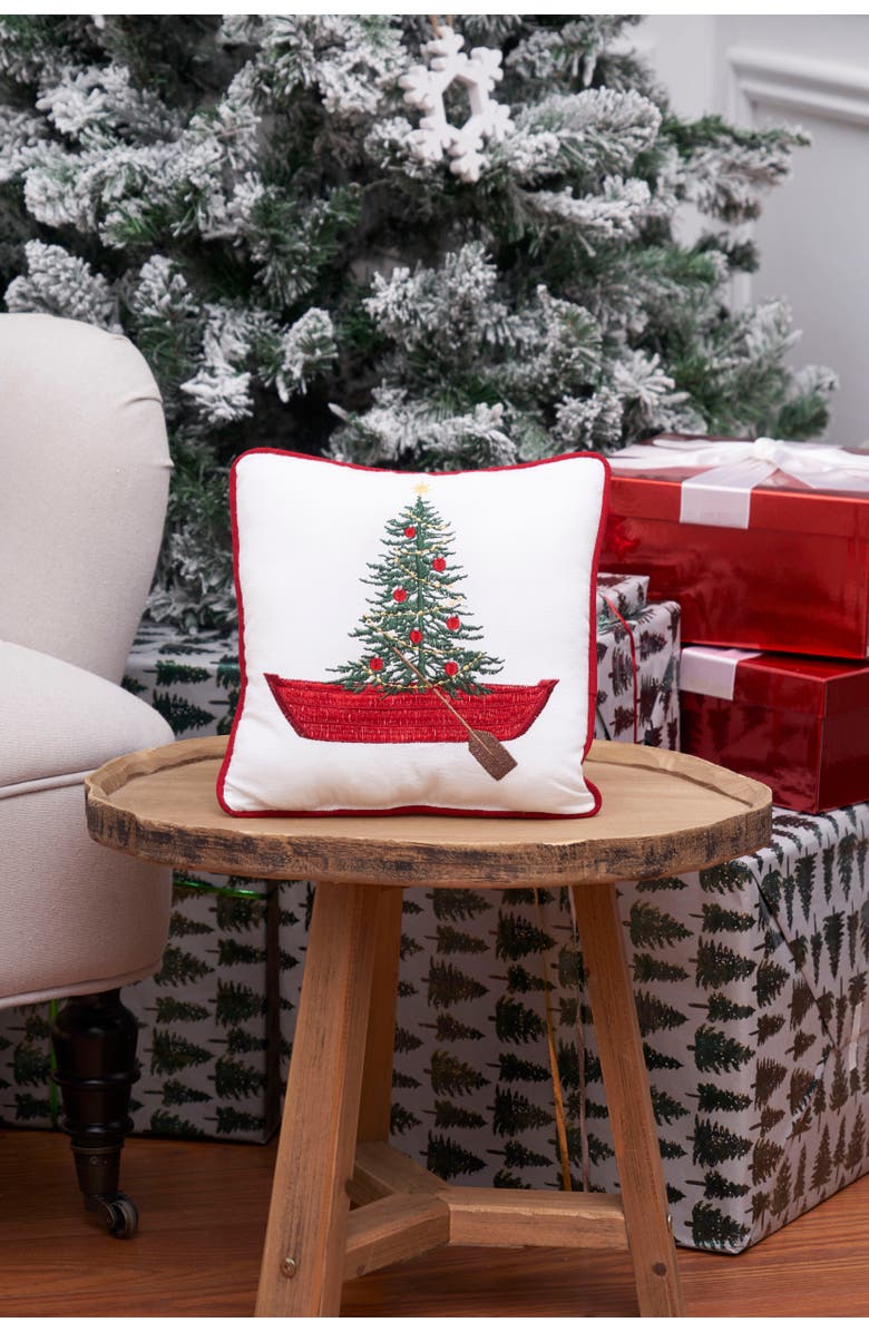 C&F Home "Deck The Hulls" Small Petite Mini Christmas Accent Pillow 10" x 10", Alternate, color, Red