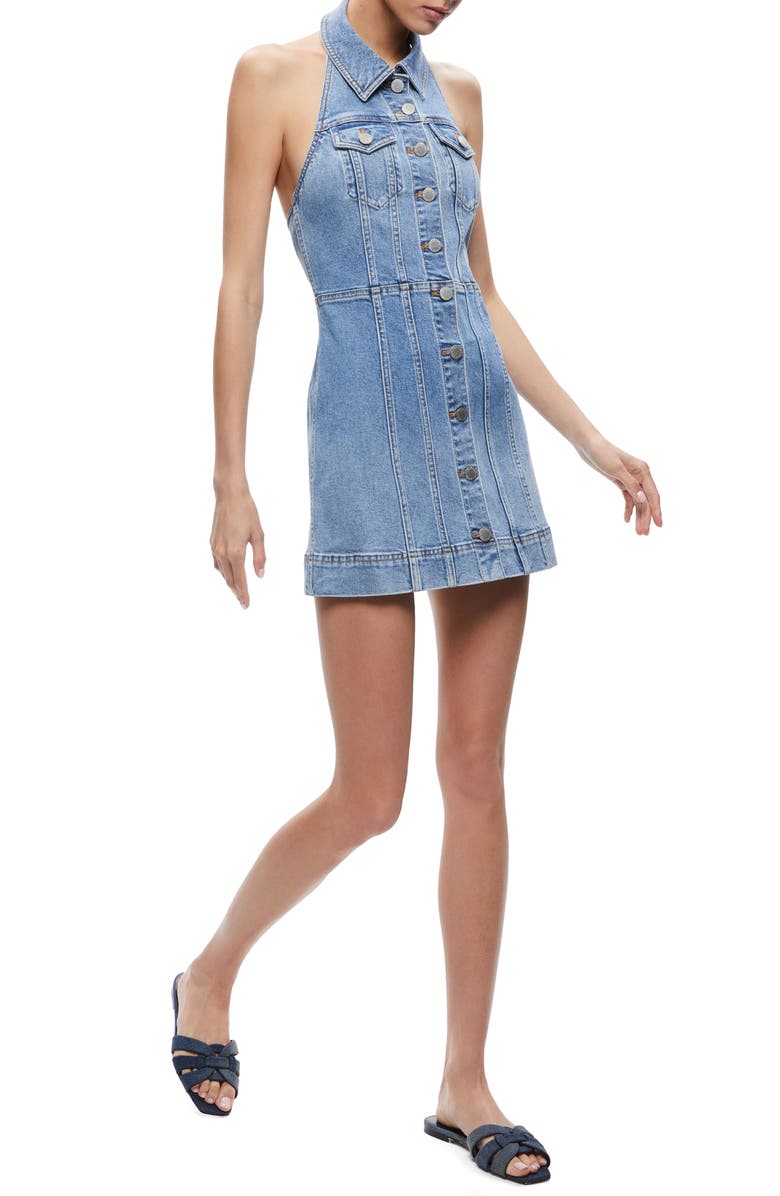 Alice + Olivia Kendall Denim Halter Minidress, Alternate, color, 