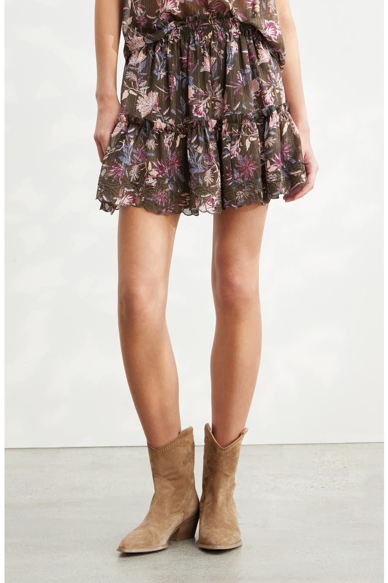 Floral Print Chiffon Miniskirt, Main, color, OLIVE FROU FLORAL