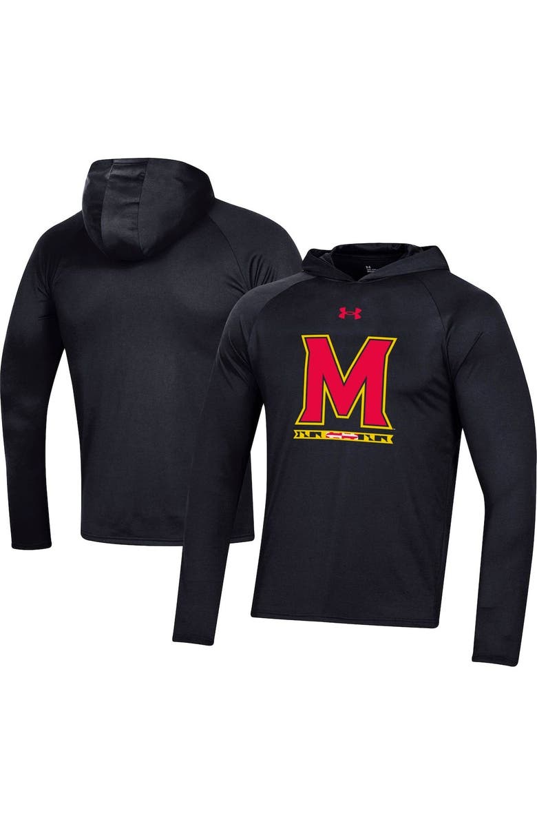 Under Armour Men's Under Armour Black Maryland Terrapins School Logo Raglan Long Sleeve Hoodie Performance T-Shirt, Main, color,
