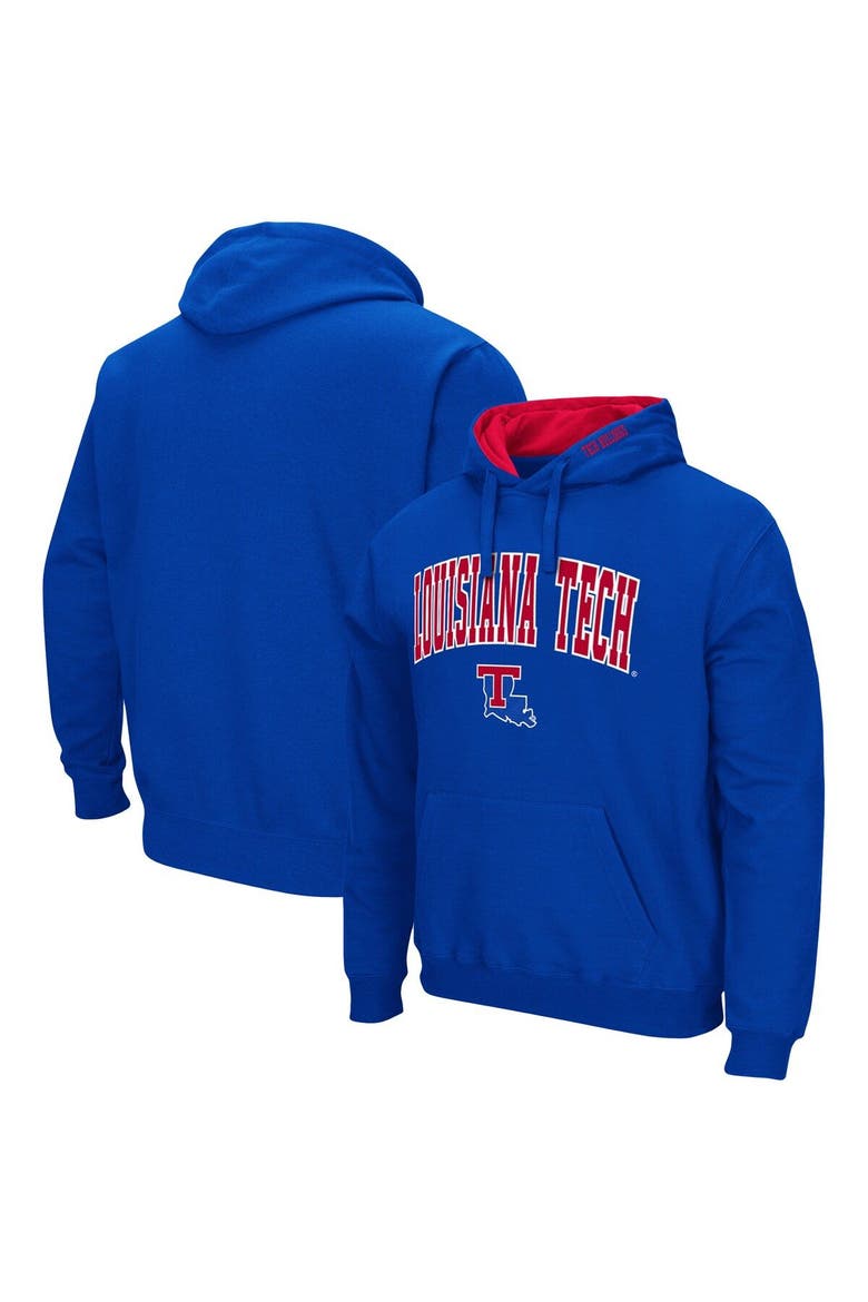 Men's Colosseum Royal Louisiana Tech Bulldogs Arch and Logo Pullover Hoodie, Main, color, Royal