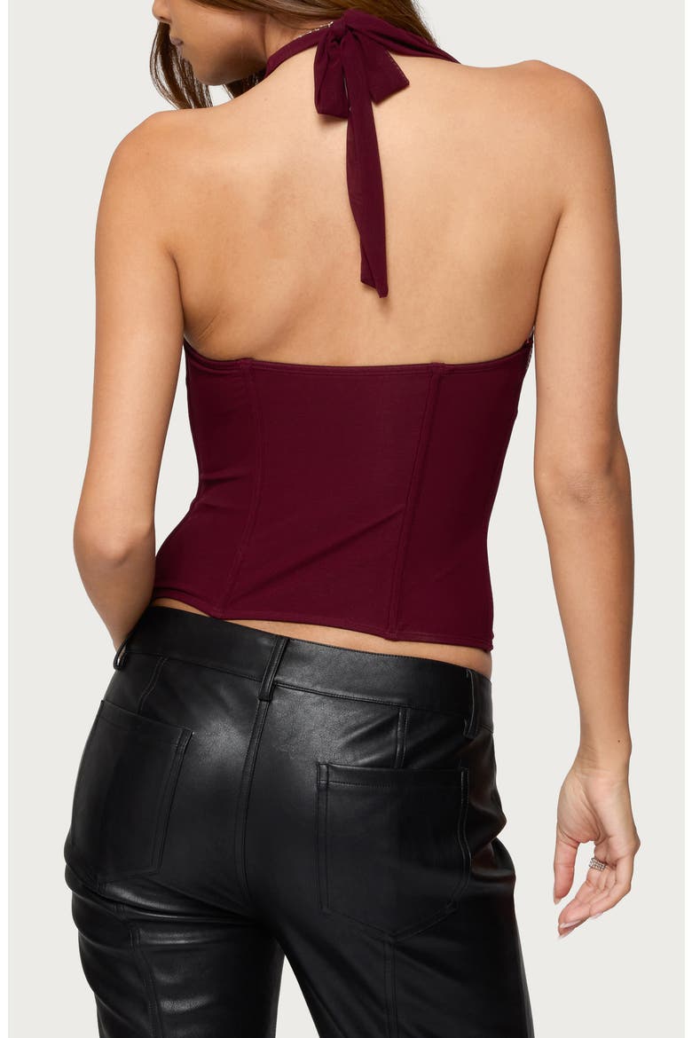 Rosalina Mesh Halter Corset Top, Alternate, color, BURGUNDY