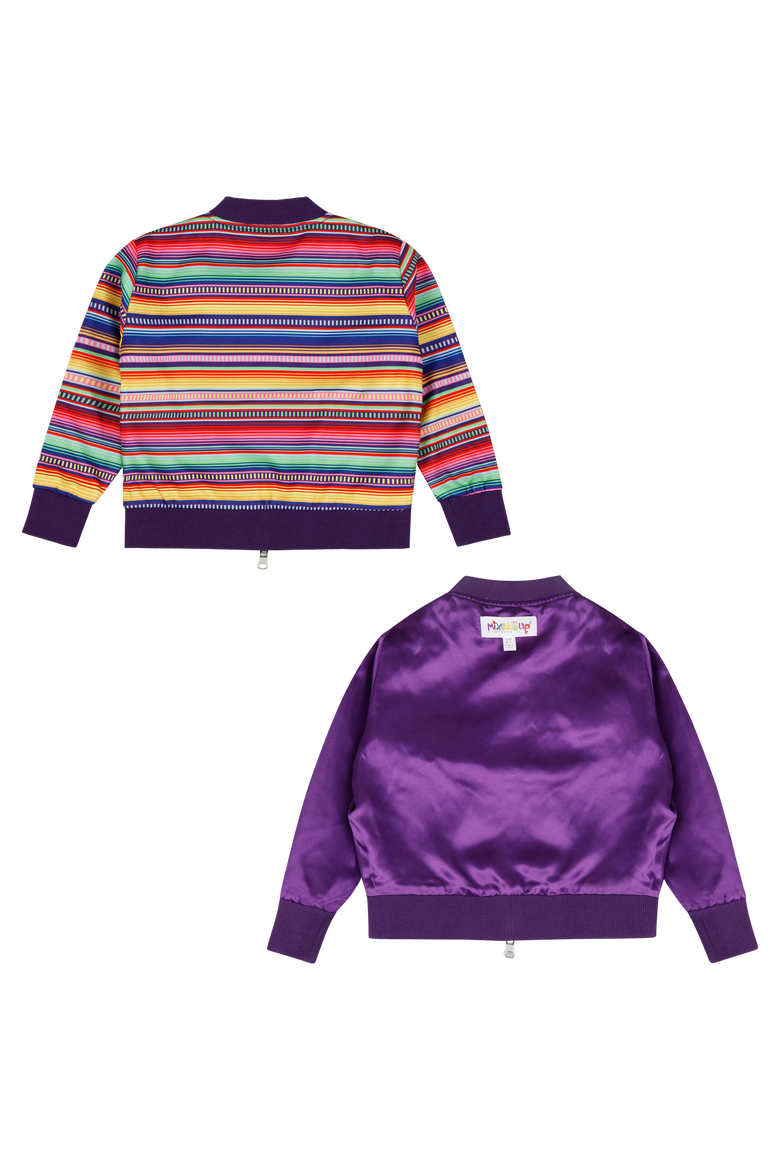 Girls Reversible Zip up Lightweight Bomber Jacket, Alternate, color, Purple Multicolor Stripe