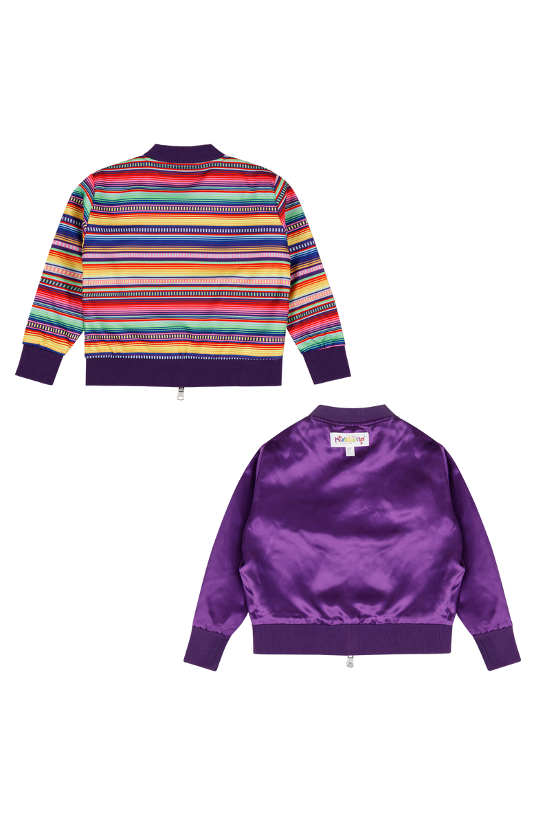 Mixed Up Clothing Girls Reversible Zip up Lightweight Bomber Jacket, Alternate, color, Purple Multicolor Stripe