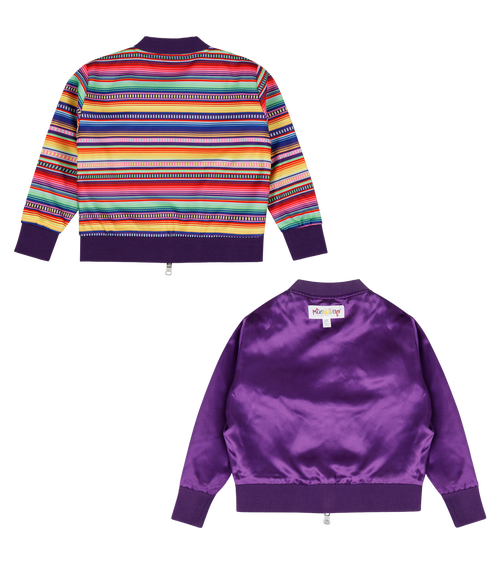 Mixed Up Clothing Girls Reversible Zip Up Lightweight Bomber Jacket In Purple Multicolor Stripe