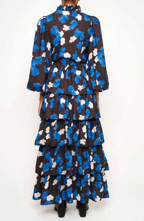 The Lulo Project The Storm Keeper Floral Ruffle Tiered Maxi Dress In Blue