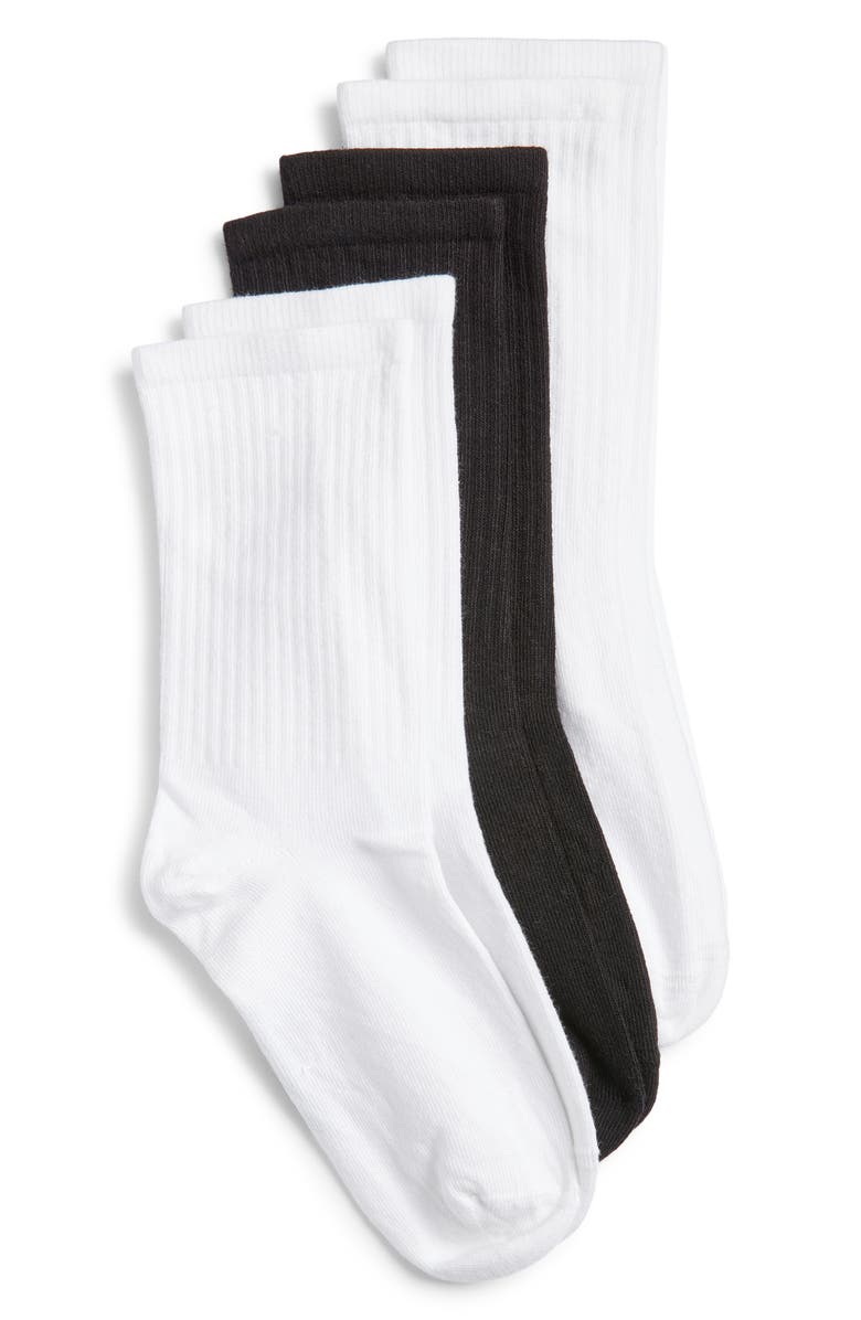 Hue Must Have 3-Pack Assorted Crew Socks, Main, color, White Black Pack