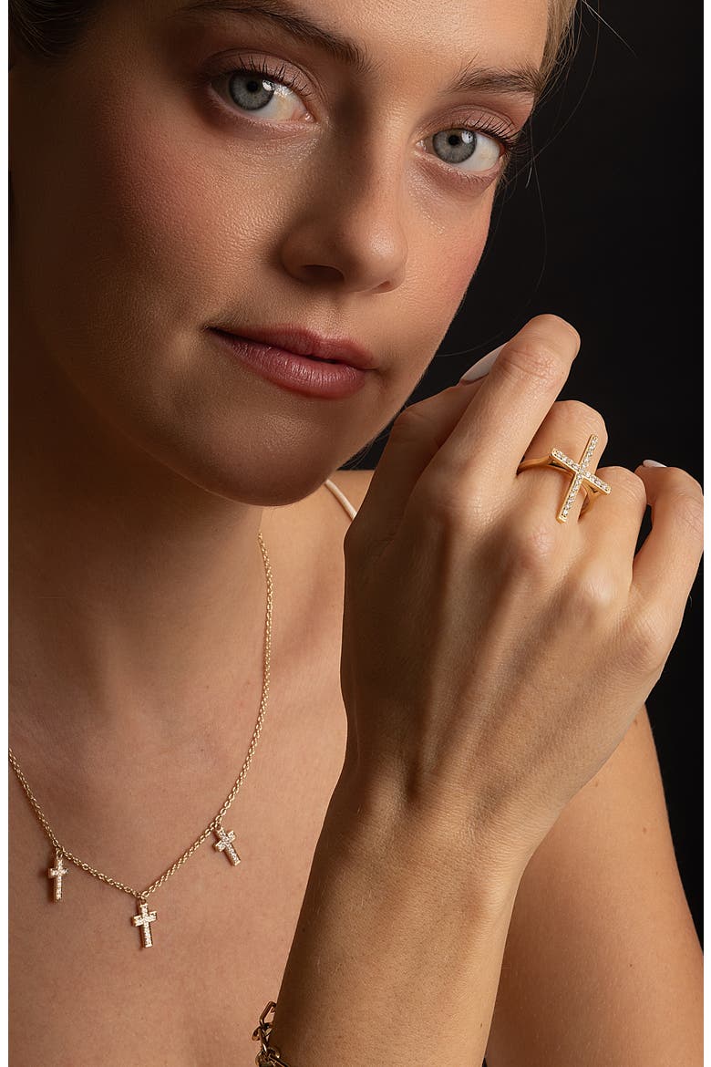 Diamond Cross Ring, Alternate, color, 14kt Yellow Gold