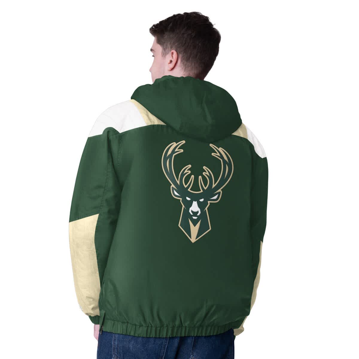 Men's Starter  Hunter Green/Cream Milwaukee Bucks Charger Half-Zip Pullover Jacket - image 2