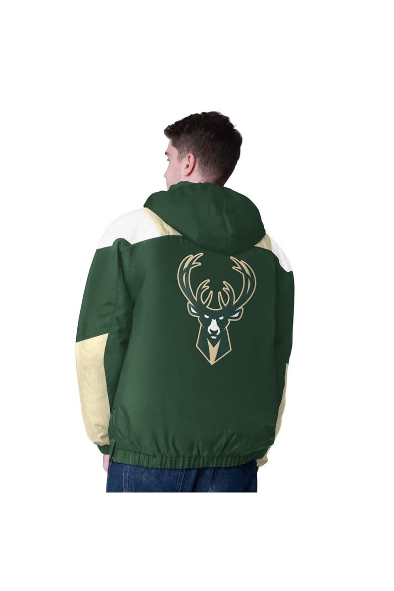 Men's Starter  Hunter Green/Cream Milwaukee Bucks Charger Half-Zip Pullover Jacket, Alternate, color, Hunter Green