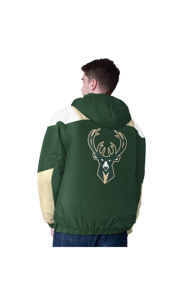 STARTER Men's Starter  Hunter Green/Cream Milwaukee Bucks Charger Half-Zip Pullover Jacket, Alternate, color, Hunter Green