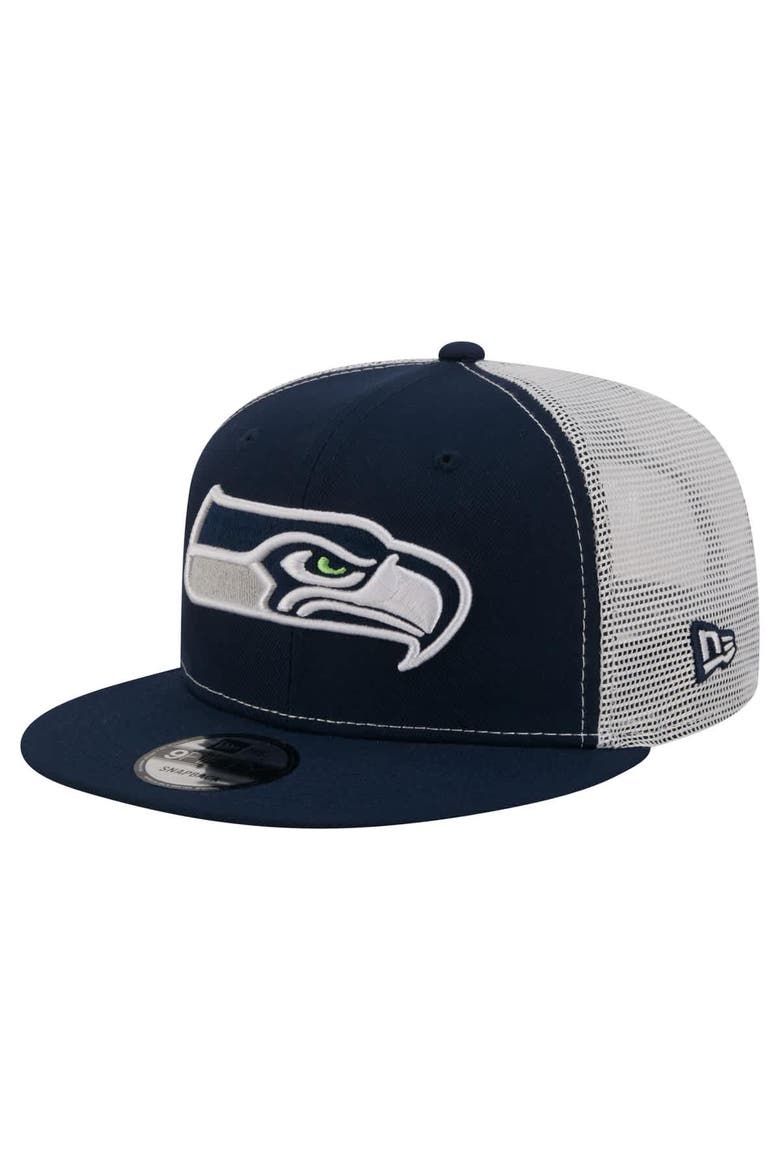 Men's New Era  College Navy Seattle Seahawks Core Team 9FIFTY Trucker Snapback Hat, Main, color, College Navy