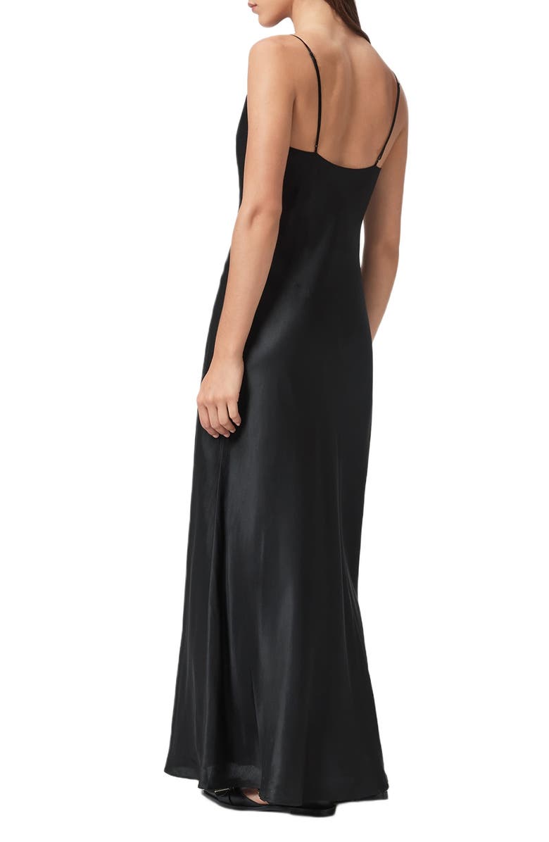 AllSaints Alexia Ruched Satin Slipdress, Alternate, color, Black