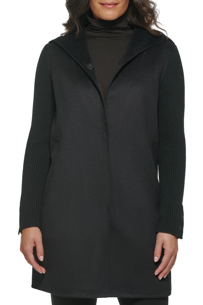 Double Face Wool Blend Hooded Coat, Main, color, BLACK