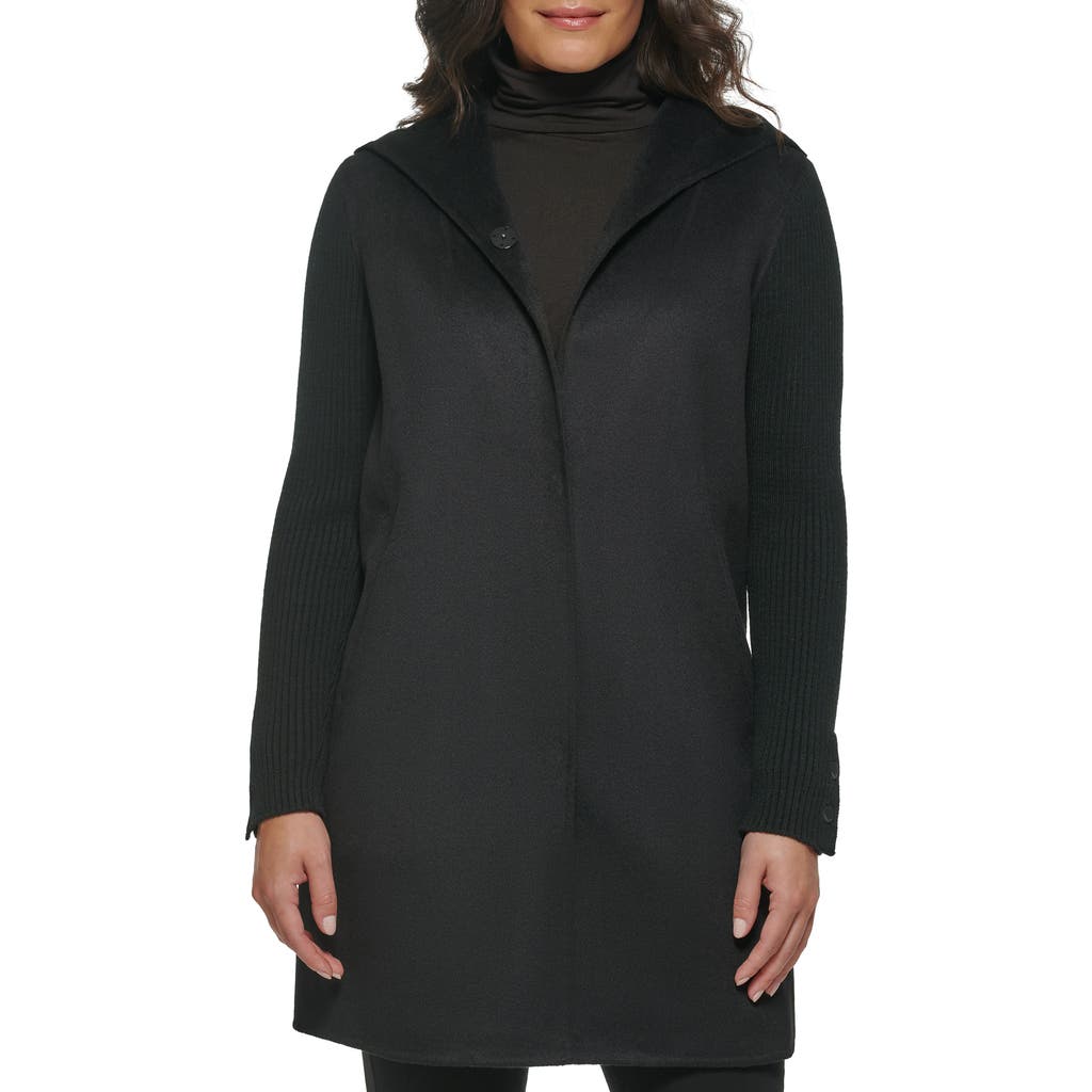 Kenneth Cole New York Double Face Wool Blend Hooded Coat In Black