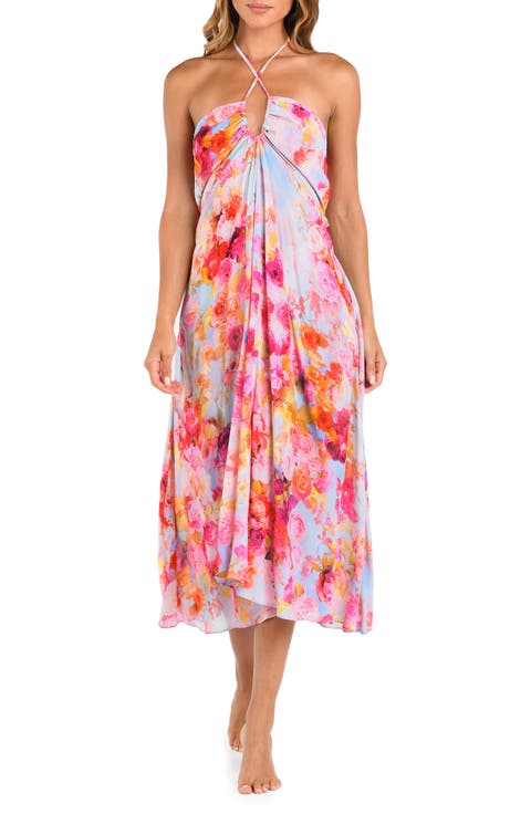Cheri Soft Cloud Floral Cover-Up Halter Dress