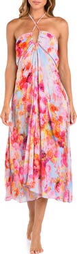 L'AGENCE Cheri Soft Cloud Floral Cover-Up Halter Dress