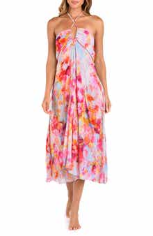 L'AGENCE Cheri Soft Cloud Floral Cover-Up Halter Dress
