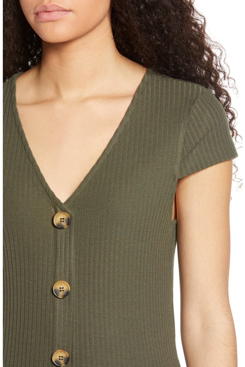 Nella Button Front Ribbed Midi Dress, Alternate, color, KALAMATA