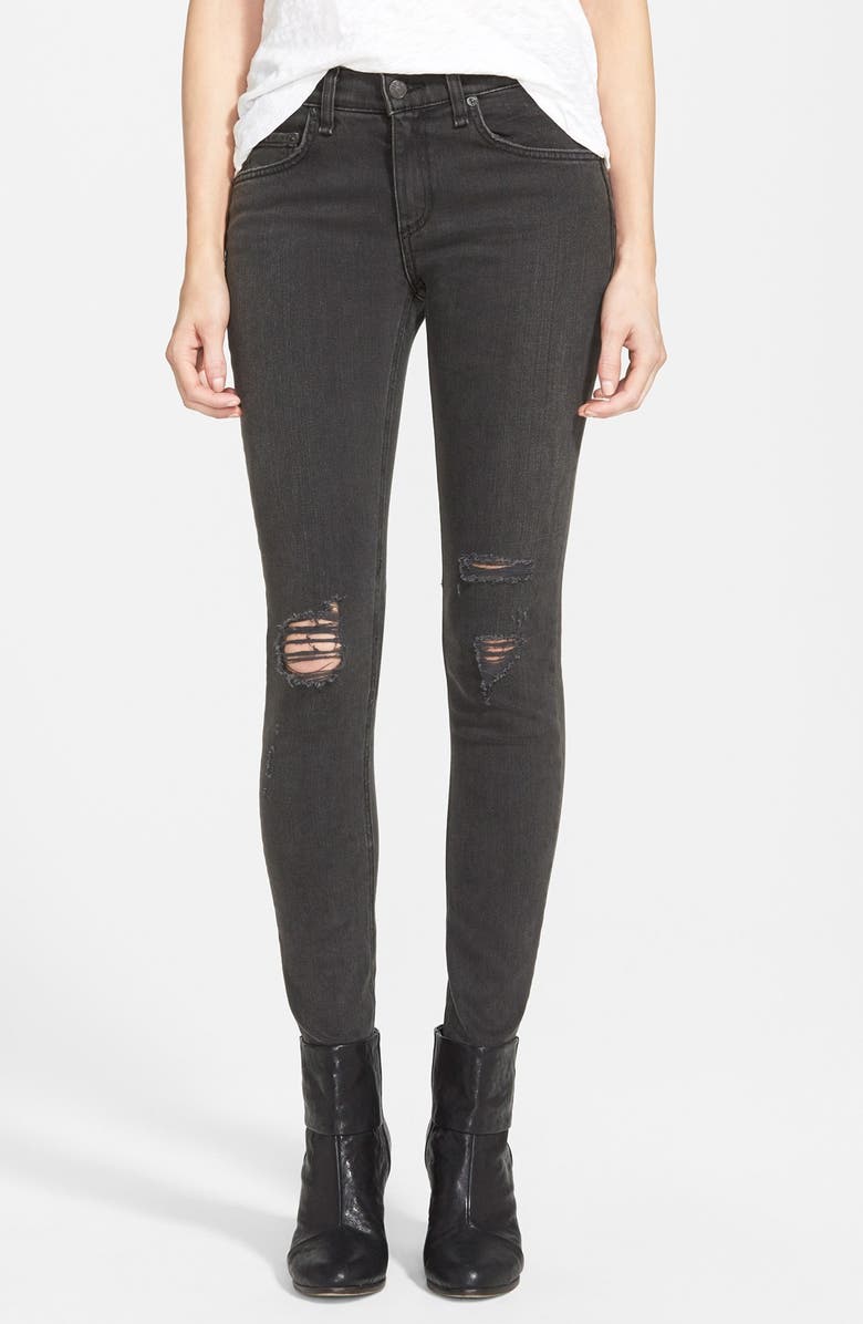 rag & bone/JEAN Shredded Skinny Jeans, Main, color,