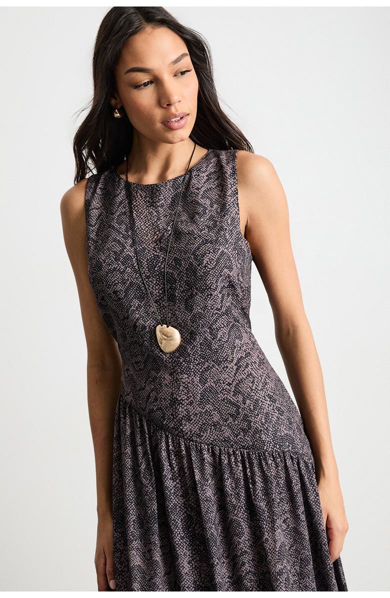 Warehouse Printed Chiffon Tiered Maxi Dress, Alternate, color, Brown