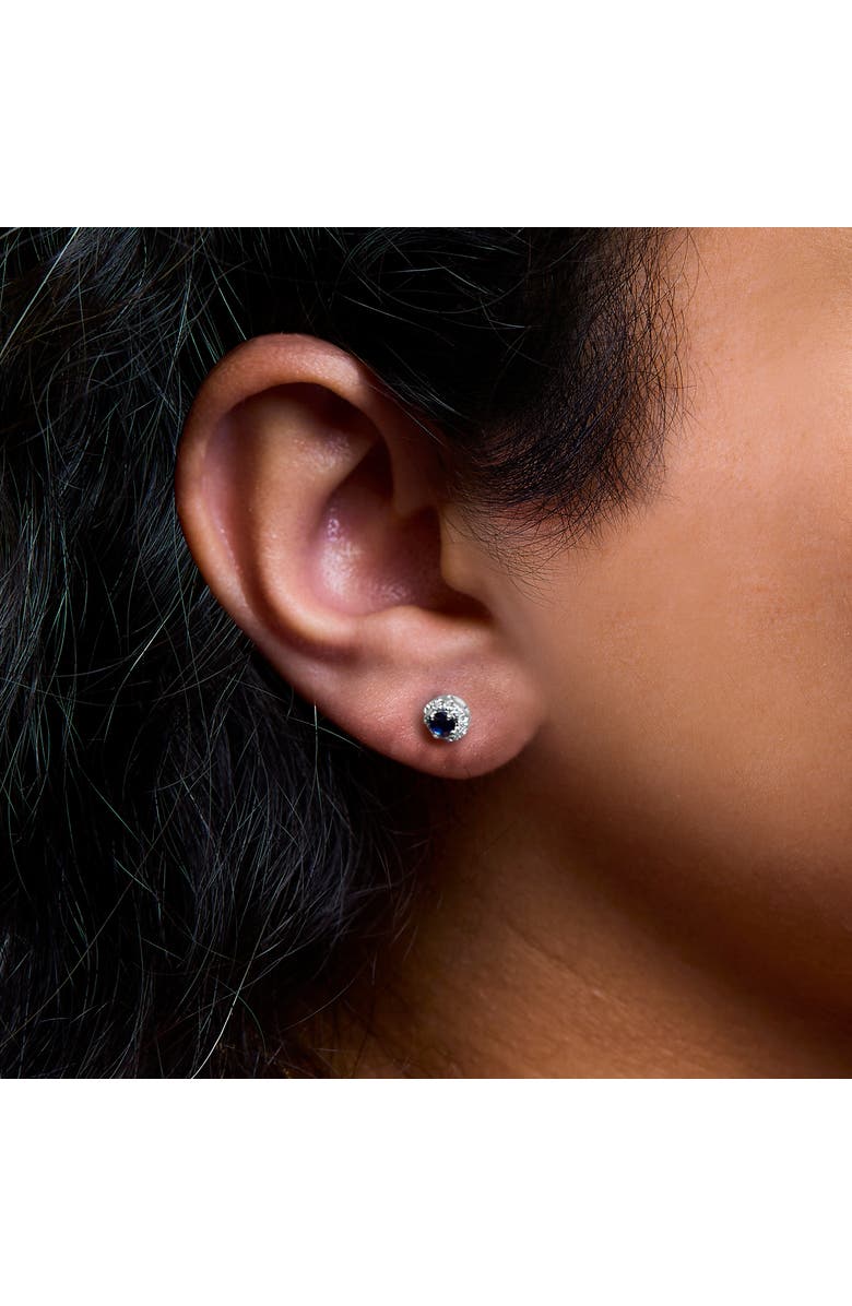 Haus of Brilliance 10K White Gold 5x3 MM Oval Cut Birthstone and Diamond Halo Stud Earrings, Alternate, color, Blue Sapphire