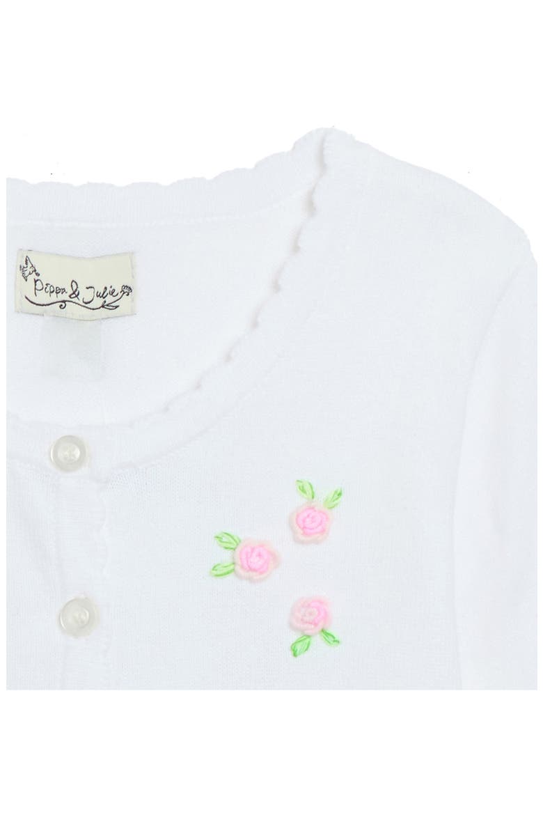 Rosebud Embroidered Cotton Cardigan, Alternate, color, WHITE
