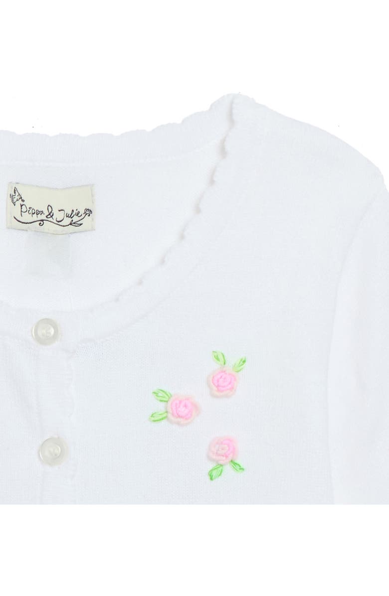 Pippa & Julie Rosebud Embroidered Cotton Cardigan, Alternate, color, White